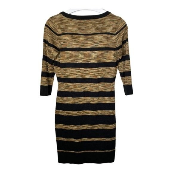 Ellen Tracy Sweater Dress Small Black Brown Striped Sheath Work Mini - Picture 2 of 10